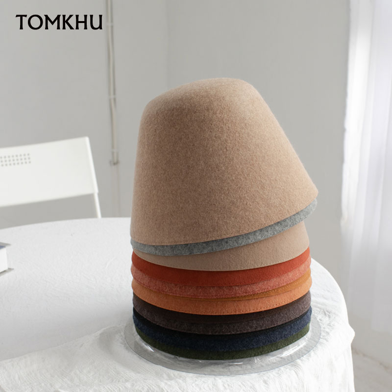 Chapeau classique en laine pour femme, décontracté, à bord court, chaud, élégant, seau, Harajuku, Skullies, hiver