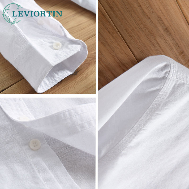 Chemise décontractée homme en coton et lin, coupe ajustée, respirante, à revers, pour l'été, la plage et les vacances, à manches longues