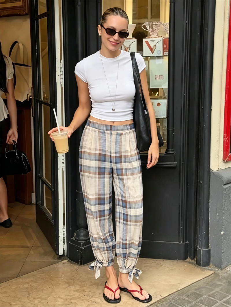 Pantalon droit en maille avec nœud pour femme Guobioziy, nouvelle collection été-automne 2026, style décontracté européen et américain, pantalon droit tendance pour le quotidien