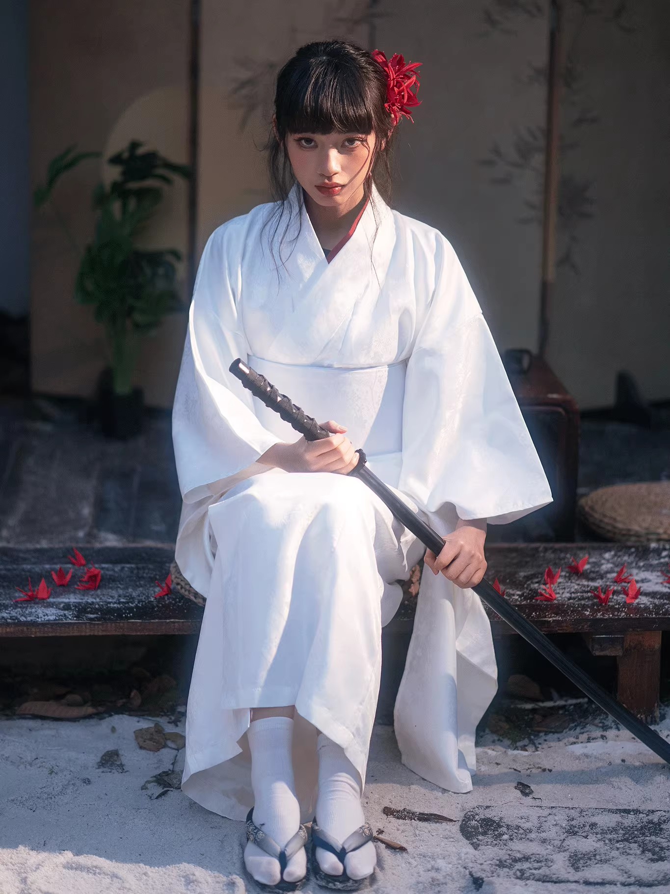 Kimono japonais pour femmes, couleur blanche, deux pièces, Yukata traditionnel, Costume de Cosplay, photographie de voyage, robe longue rétro