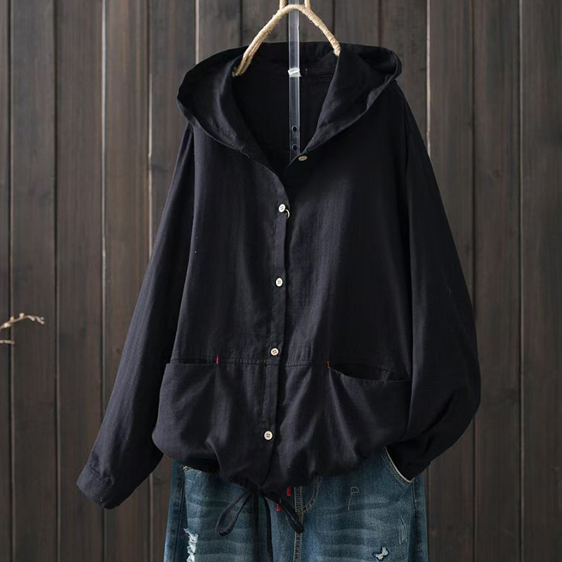 Cardigan à Capuche en Coton à Manches sulfpour Femme, Chemisier de Grande Taille, Chemises Solides, Style Japonais, Vêtements de Médicaments