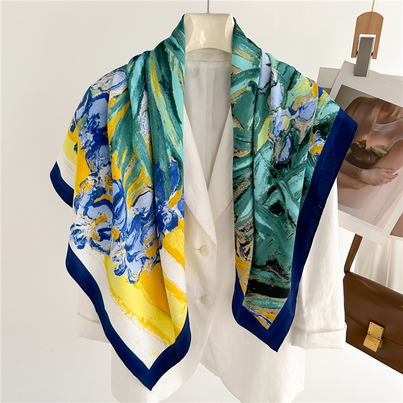 2026 Foulard en satin 90x90cm de marque de luxe, en twill, à motif capillaires, grand format, pour femme, utilisable comme bandana, hijab, châle, écharpe, cache-cou ou enveloppe
