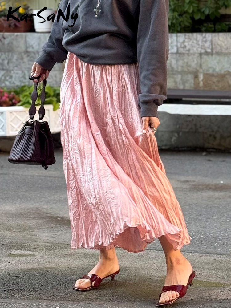 Jupes longues plissées KarSaNy pour femme, taille haute, grand ourlet, jupe blanche, jupes longues maxi trapèze pour femme été 2026