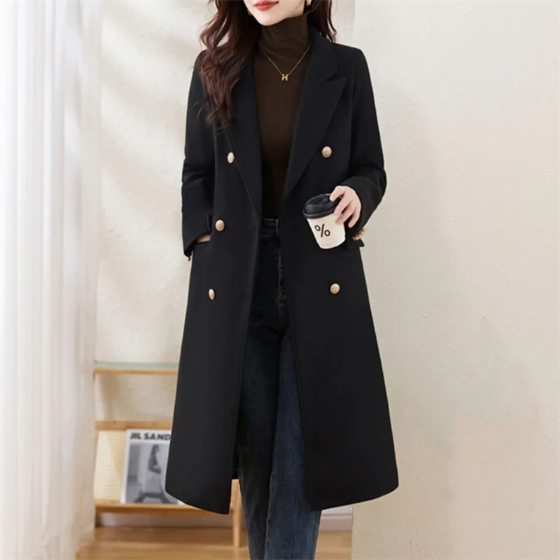Manteau en laine rouge 2026 Automne Hiver Nouvelle Mode Élégant avec doublure en coton Manteaux en laine épais Femme Coupe ajustée Décontracté Chaud Long Manteau