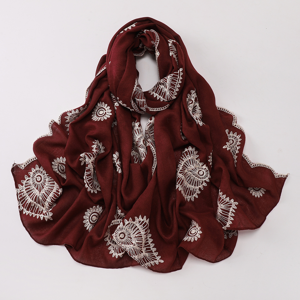 Hijab musulman de style ethnique, foulard brodé, châle doux et respirant, foulard islamique pour femmes, écharpe à motifs floraux