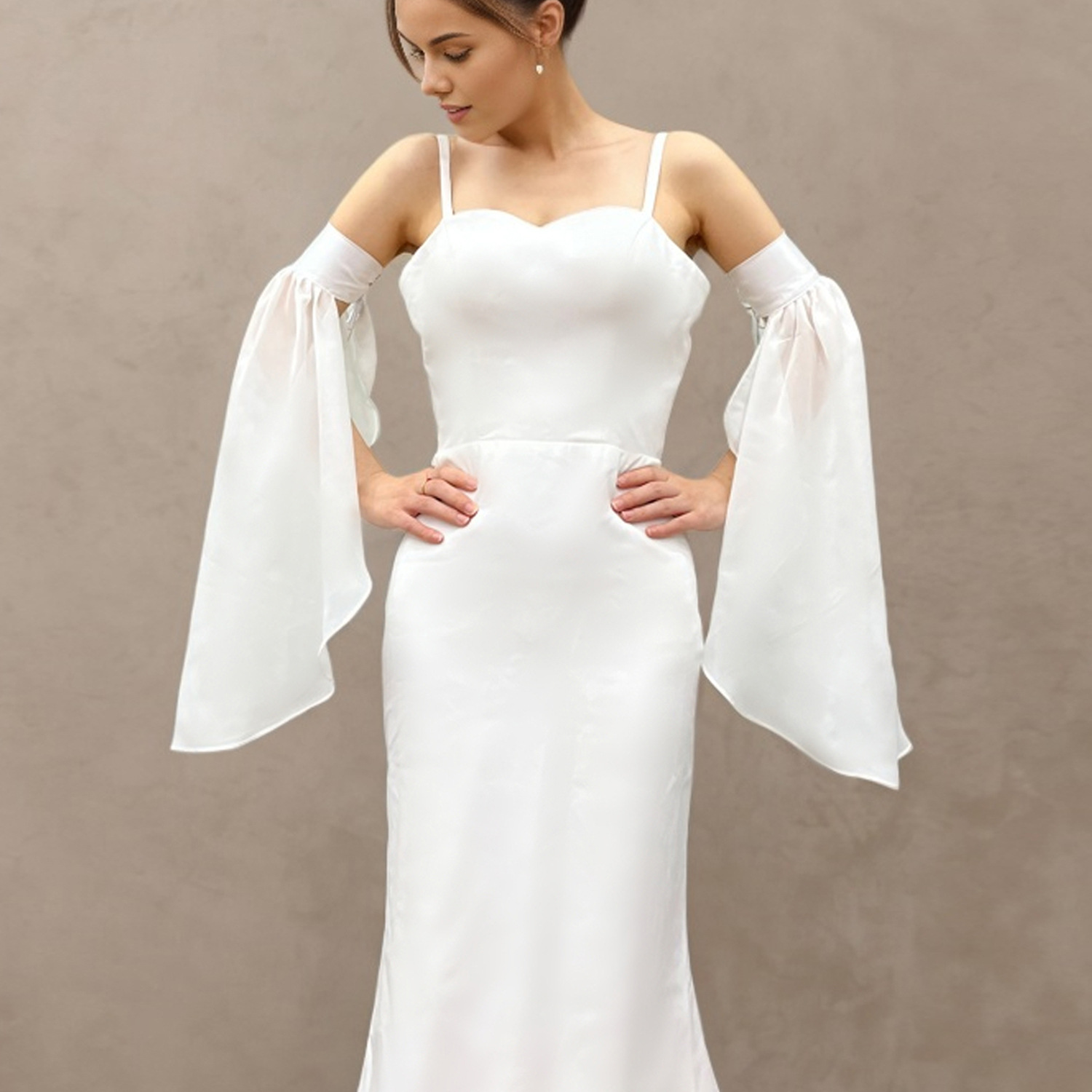 Manchette de mariée en mousseline de soie, manches longues, décorations de robe, couverture des épaules, chauffe-bras pour femmes