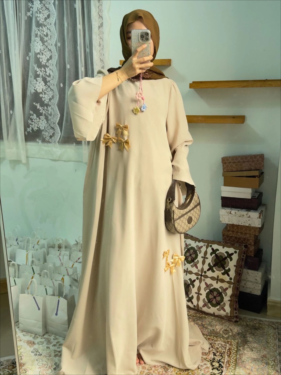 Eid Abaya femmes Robe de soirée nœud musulman à manches longues Jalabiya Ramadan robes longues modestes robes Largos caftan arabe longue Robe
