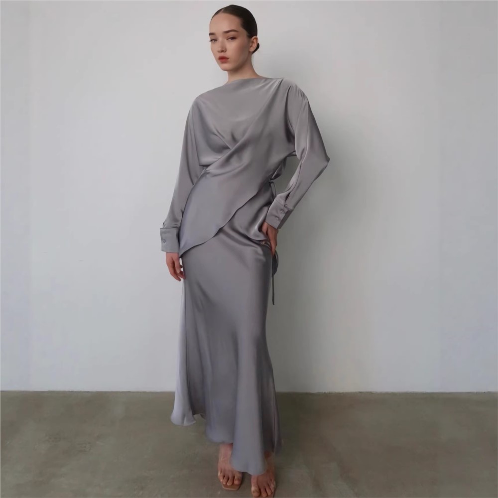 Nouvel ensemble 2 pièces pour femme, couleur unie, robe de soirée élégante, tenue deux pièces polyvalente, coupe ajustée, à lacets, tendance