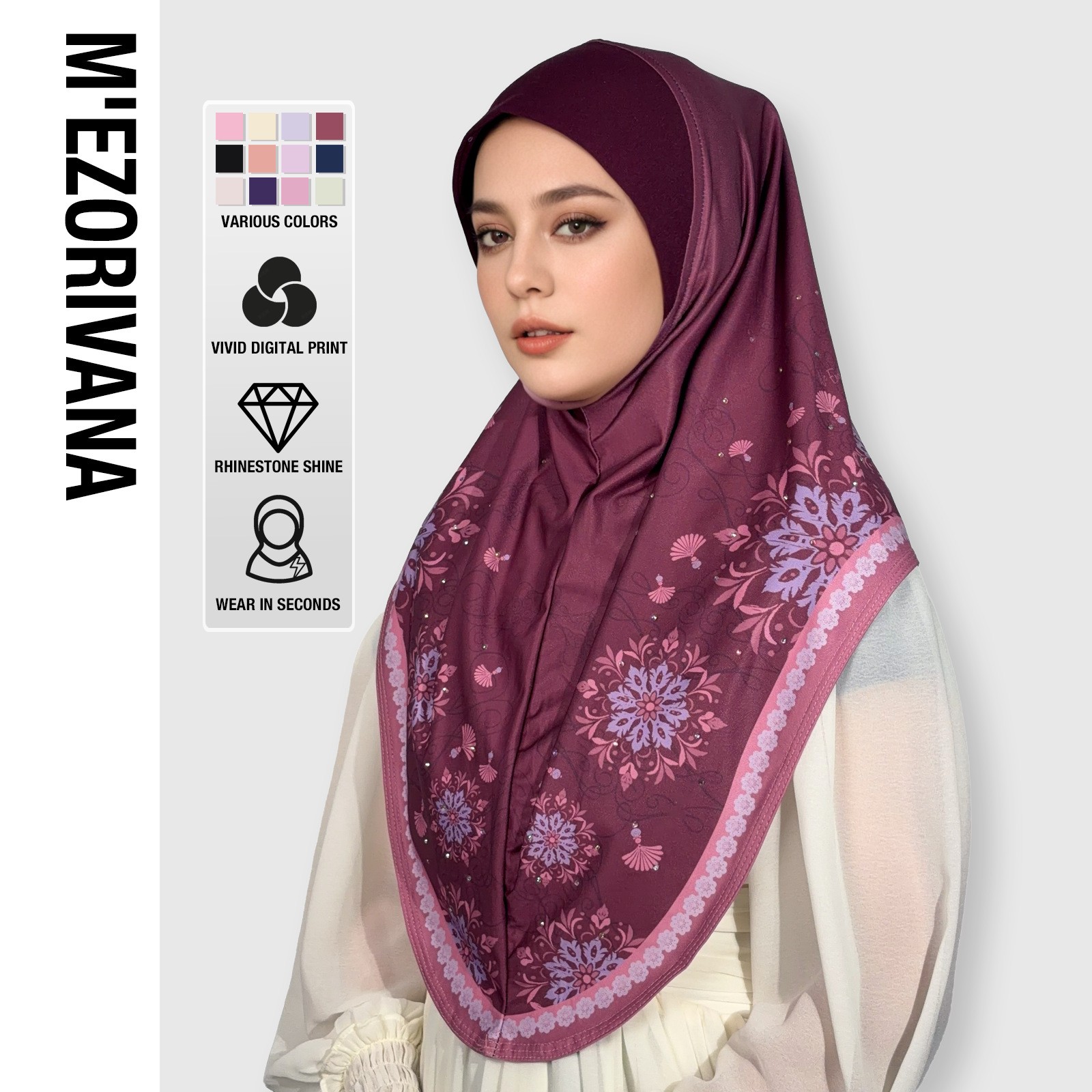 Nouveau Malaisie femmes Hijabs casquette châle élégant imprimé fleuri diamants tête enveloppement Bonnet longue écharpe foulards