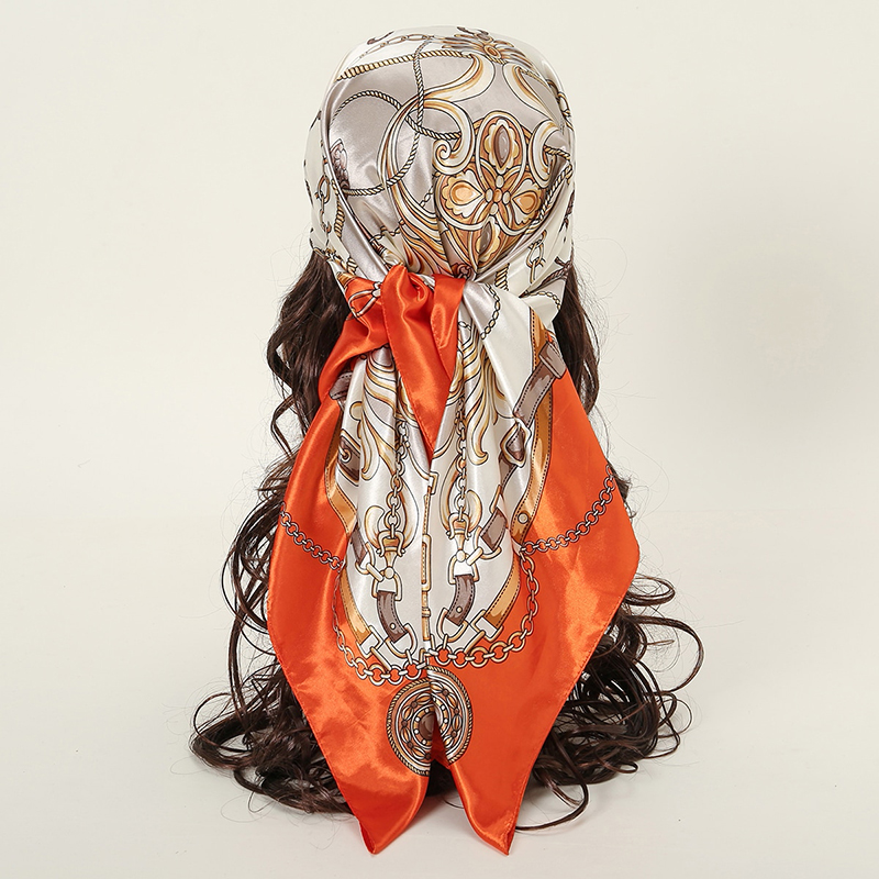 InjSatin-Foulard Carré Imprimé pour Femme, 90x90cm, Mouchoir de la raq, 256 Satin, Turban Floral Rond