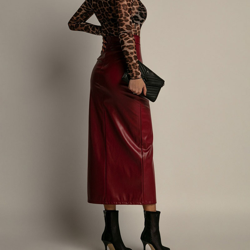 Jupes en cuir PU pour femmes, Sexy, fente haute, élégantes, Slim, taille haute, paquet de hanches, nouvelle mode, jupe crayon de bureau