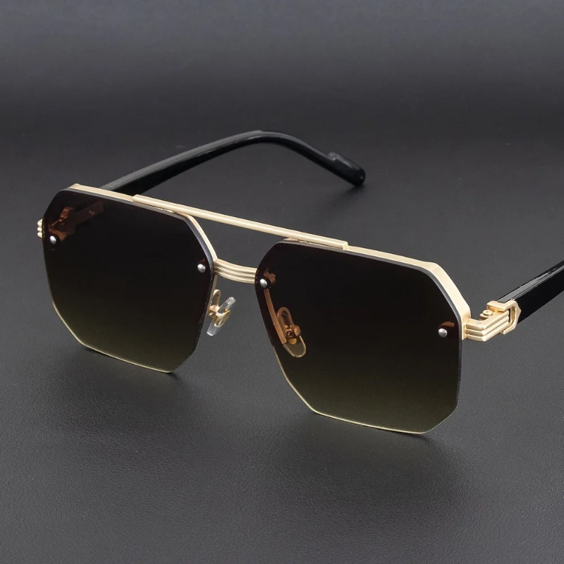 Lunettes de soleil métalliques pour hommes, monture carrée demi-cerclée, décontractées, tendance, style rétro, pour sports de plein air