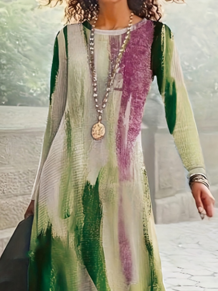 Robes élégantes imprimées Graffiti pour femmes, robes décontractées à manches longues, tempérament Y2K, mode féminine, vêtements à col rond, nouvelle collection 2025