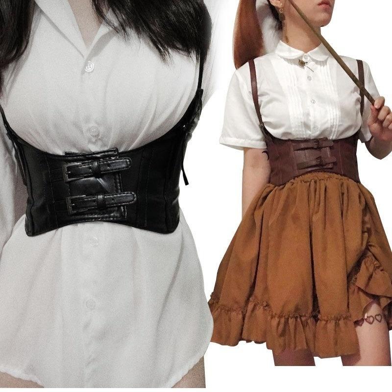 Ceinture large en cuir Pu pour femmes, 1 pièce, 2 boucles latérales, Vintage, taille élastique, épaule, Corset, Bandage, ceintures de taille pour femmes