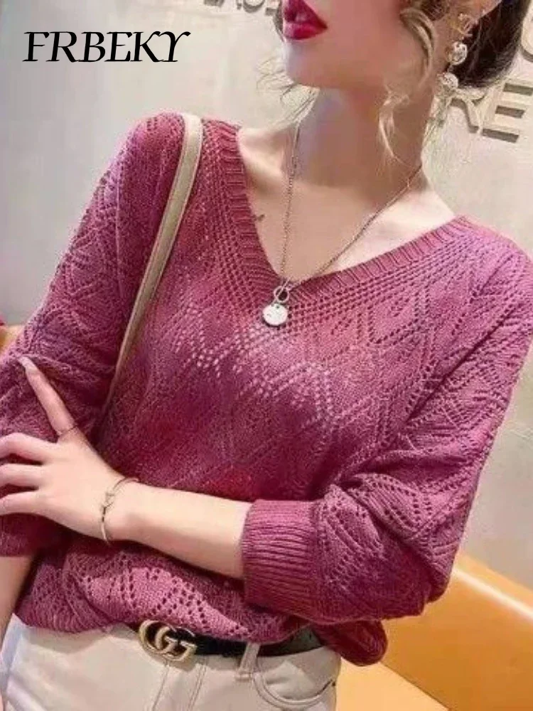 Pull femme mode col en v Crochet creux tricot pull automne mince ample chauve-souris chemise court paragraphe dames hauts pull coréen