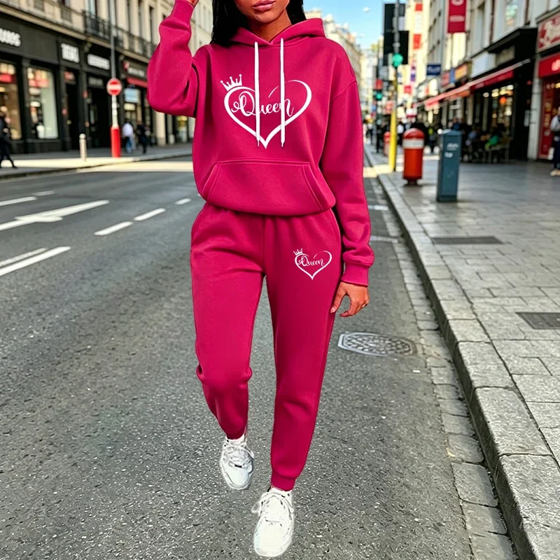 Tenues pour femmes Queen, sweat-shirt à capuche décontracté et tendance, vêtements de sport et de jogging pour femmes, vêtements d'automne et d'hiver, sweats à capuche et pantalons de style streetwear.