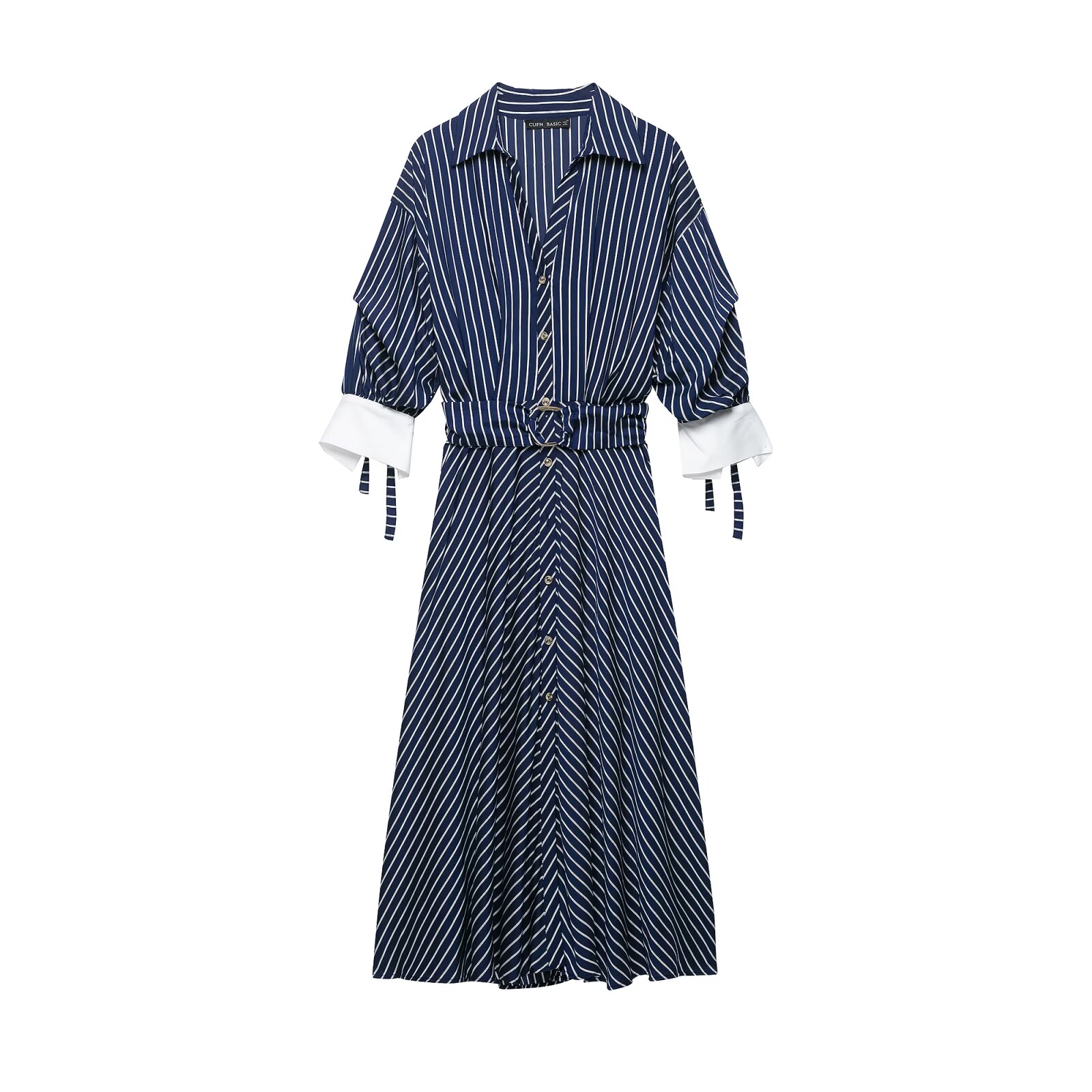 Robes pour femmes avec ceinture, élégantes, à rayures, décontractées, amples, chic, longueur midi, 2026 zanban, chemises-robe à manches longues
