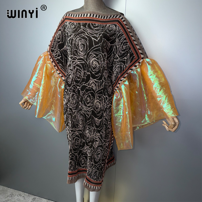 Robe d'été WINYI à manches bouffantes, plissée, élastique, slim, style bohème, robe de plage, kaftan, abaya, robe de soirée de luxe Dubaï.