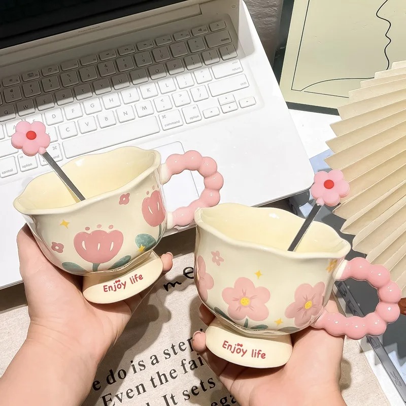 Tasse en céramique pour cadeau d'anniversaire de grande valeur, pour petite amie, maison, tulipe, tasse d'eau, souvenir