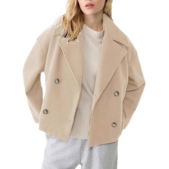 Manteau en laine pour femme, hiver, épais, chaud, manches longues, col à revers, veste courte, vêtements d'extérieur