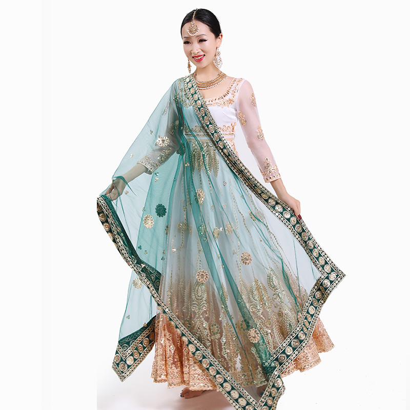 Écharpe Saree Indienne Brodée Multicolore pour Femme Adulte, Performance sur Scène, Accessoires Élégants, brevdu Ventre, DQL6631