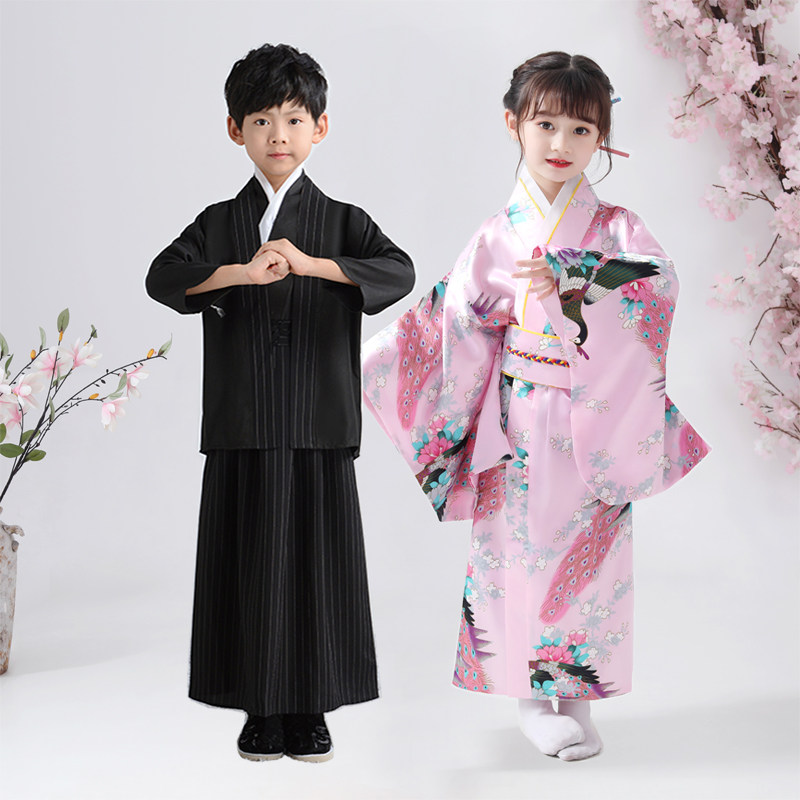 Kimono traditionnel japonais pour enfants, motif paon, pour filles et garçons, idéal pour les spectacles scolaires, thème Sakura, style asiatique
