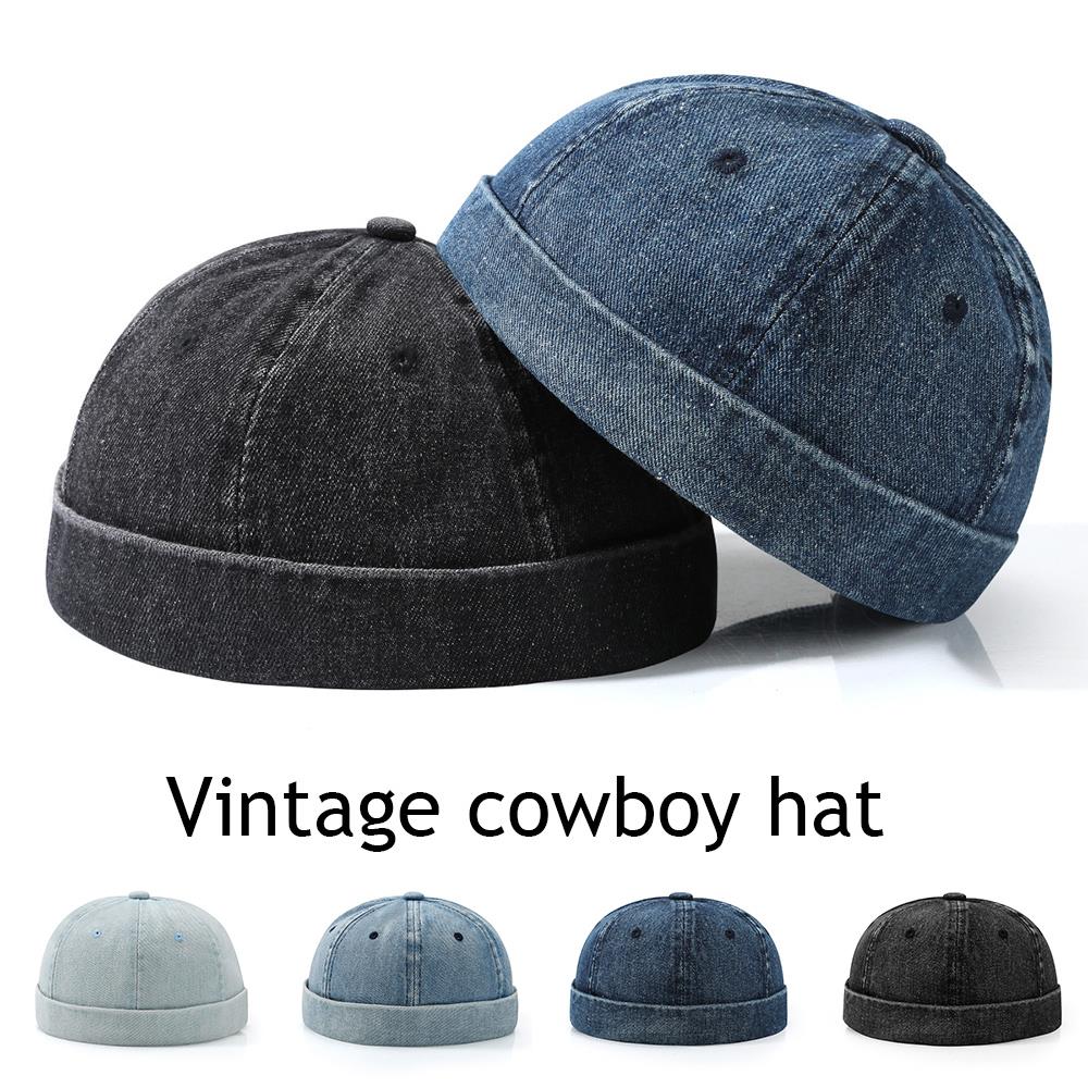 Mode dôme Melon casquette Vintage Denim sans bords chapeau Hip Hop propriétaire chapeau unisexe Streetwear bonnet chapeaux hommes femmes Docker casquette