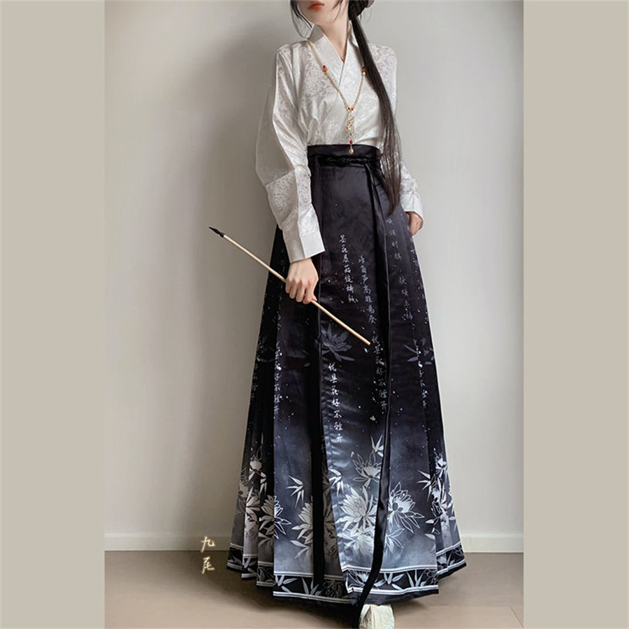 Jupe Hanfu de Style chinois, Costume de la dynastie Mamianqun Ming, tissage doré ou imprimé, jupe visage de cheval, robe chinoise originale