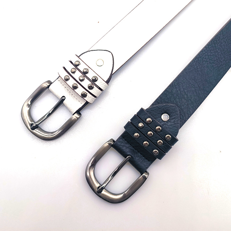 Ceinture en cuir cloutée avec boucle D, ceintures de taille Punk pour femmes, ceinture bleue de luxe, mode Cool, blanc, accessoire en tissu
