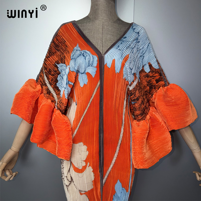 Robe plissée WINYI à manches bouffantes, paréo de plage, caftan musulman, abaya, robe de soirée longue de luxe Dubaï pour femme