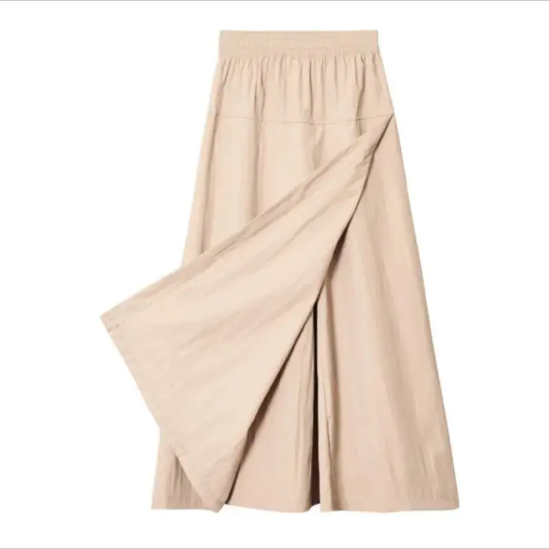 Jupe-pantalon pour femme, taille haute, jambes larges, jupe-culotte grise, fine, ample, en soie glacée, salopette décontractée, jupes de travail semi-corps, été