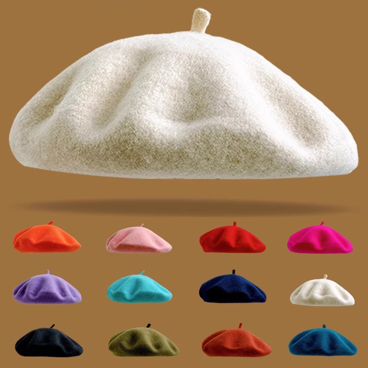 Bérets en laine rétro élégants pour femmes, Style artiste français, bonnet chaud d'hiver, béret uni, couleur unie, casquettes d'automne assorties