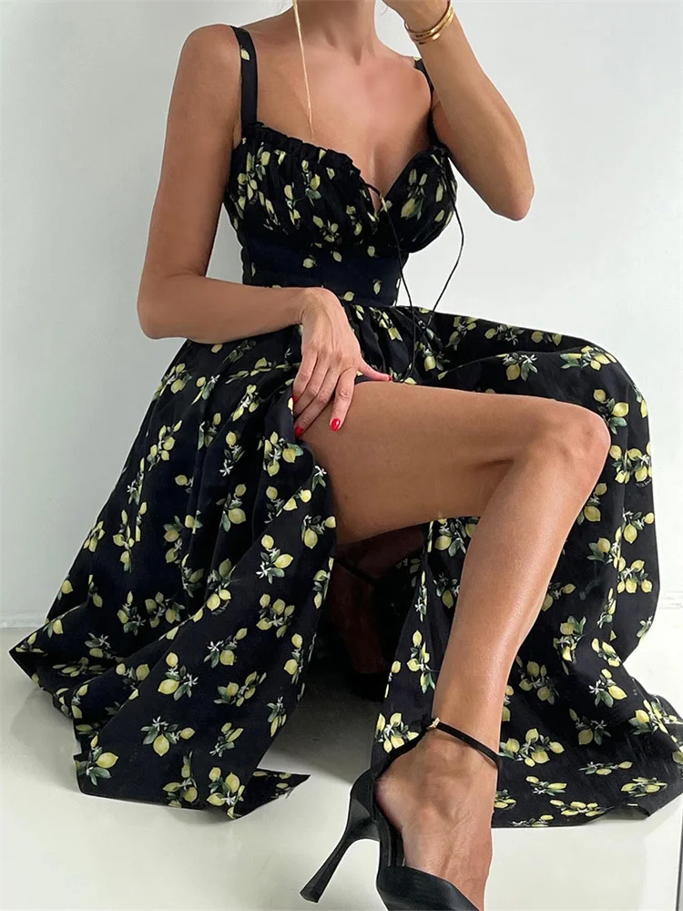 Robe Maxi pour femmes, col en v, imprimée, élégante, à lacets, nouvelle mode, sans manches, moulante, contrastée, été 2025