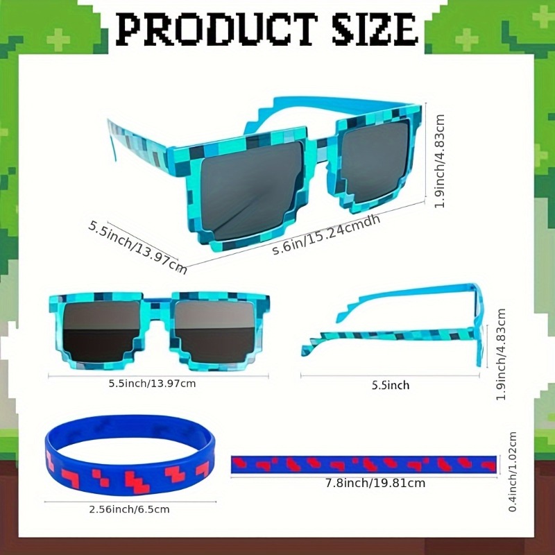 Lunettes de soleil Pixel rétro pour adultes, 7 pièces, cadeaux de fête pour anniversaires et événements de jeux, fournitures