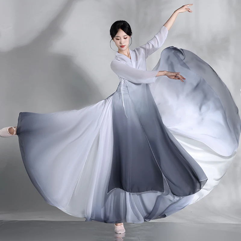 Robe longue pour femmes, peinture à l'encre, ensemble de costumes de spectacle de danse, tenue de danse classique chinoise, poinçon classique