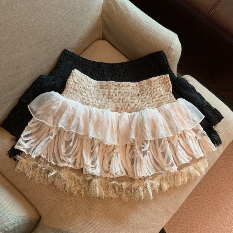 Nouvelle jupe bouffante en dentelle et maille sexy pour femme 2026, taille élastique