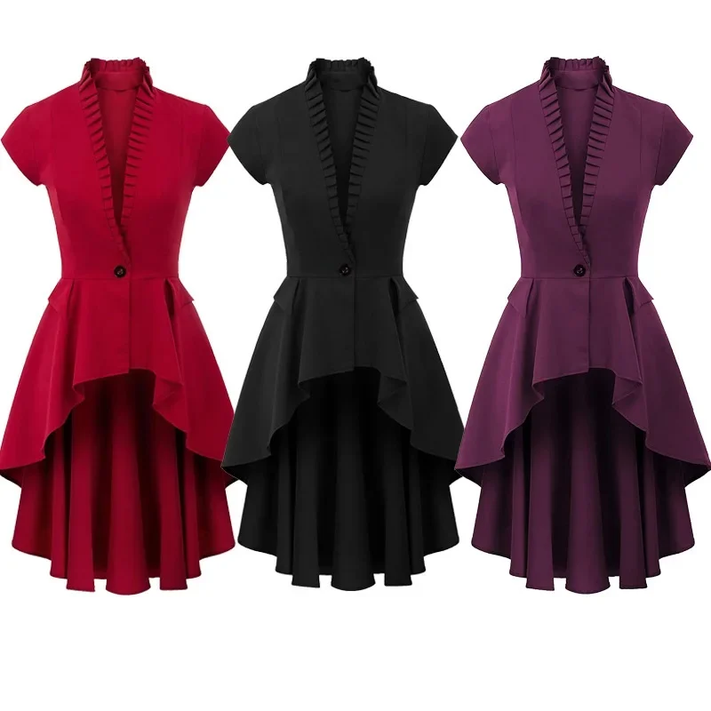 Costume de Cosplay médiéval pour femmes, manteau gothique rétro, uniforme en queue d'aronde, manches courtes, manteau gothique victorien à boutons