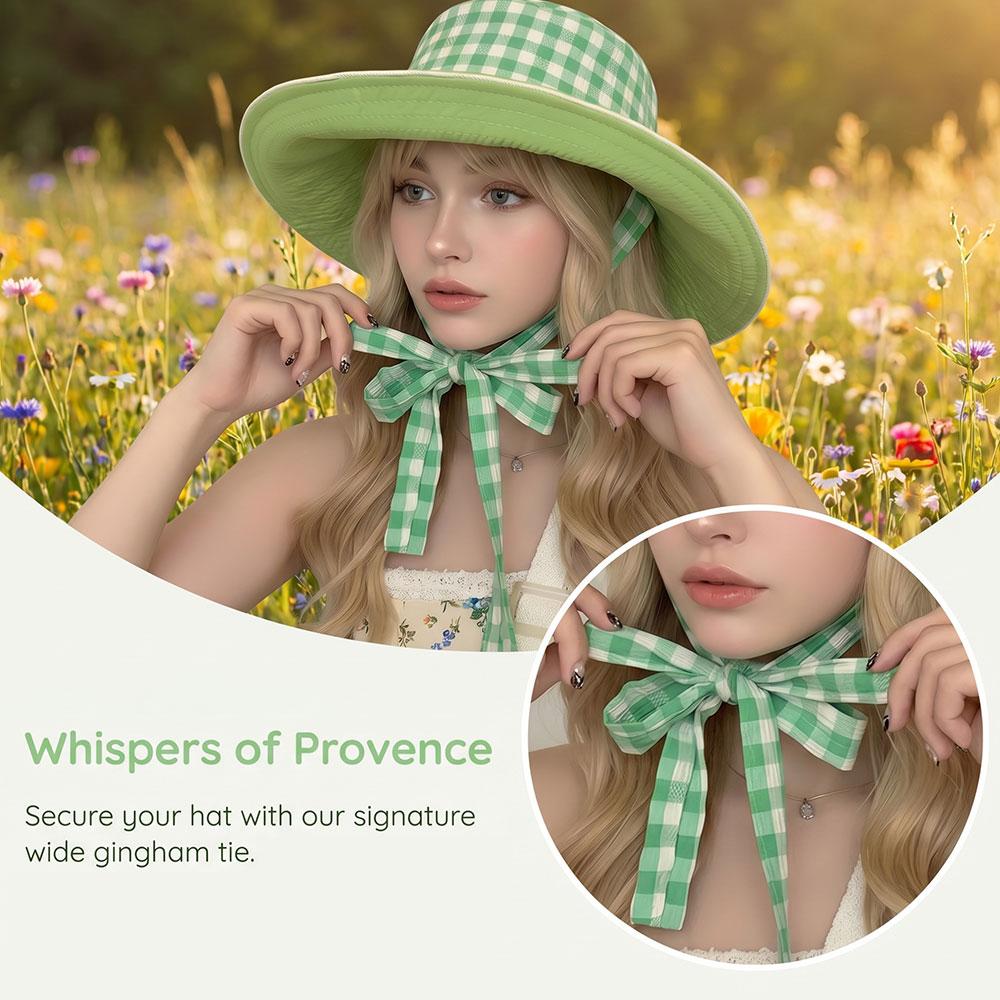 Chapeaux de soleil à large bord pour femmes, protection UV, avec sangle sous le menton, chapeau de plage à carreaux pastel mignon pour les voyages en plein air et le quotidien