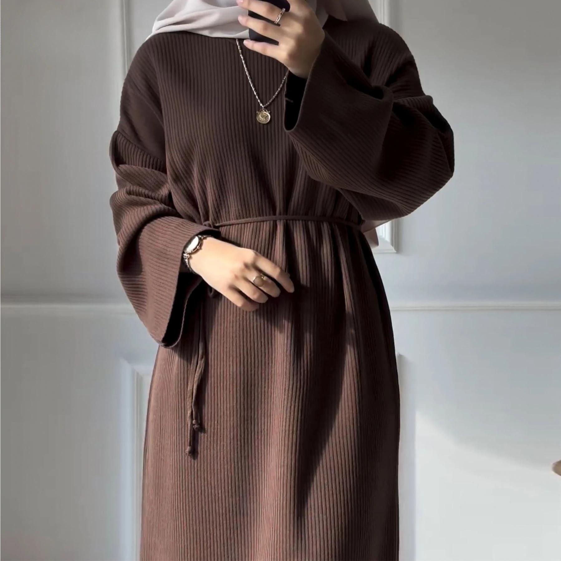 Eid femmes robes tricot ceintures Ramadan marocain automne hiver musulman Abayas caftan pull robes Jalabiya dubaï longue Robe