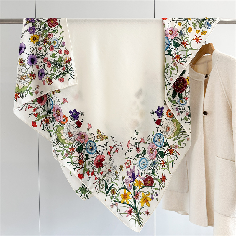 Foulard en mélange de laine de soie pour femmes, écharpe de luxe douce d'hiver, accessoires de sac de tête, grands Bandanas carrés, châles féminins