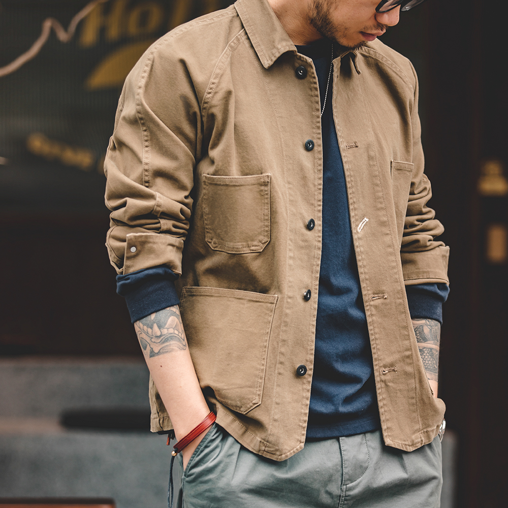 Maden-Vestes vintage ingentes pour hommes, Amekaji Cargo, Veste décontractée, Manteau en coton monochrome, Vêtements pour hommes