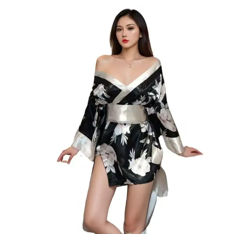 Costume de cosplay sexy de style kimono japonais pour femmes, tenue de jeu de rôle d'anime, robe de geisha en polyester imprimé