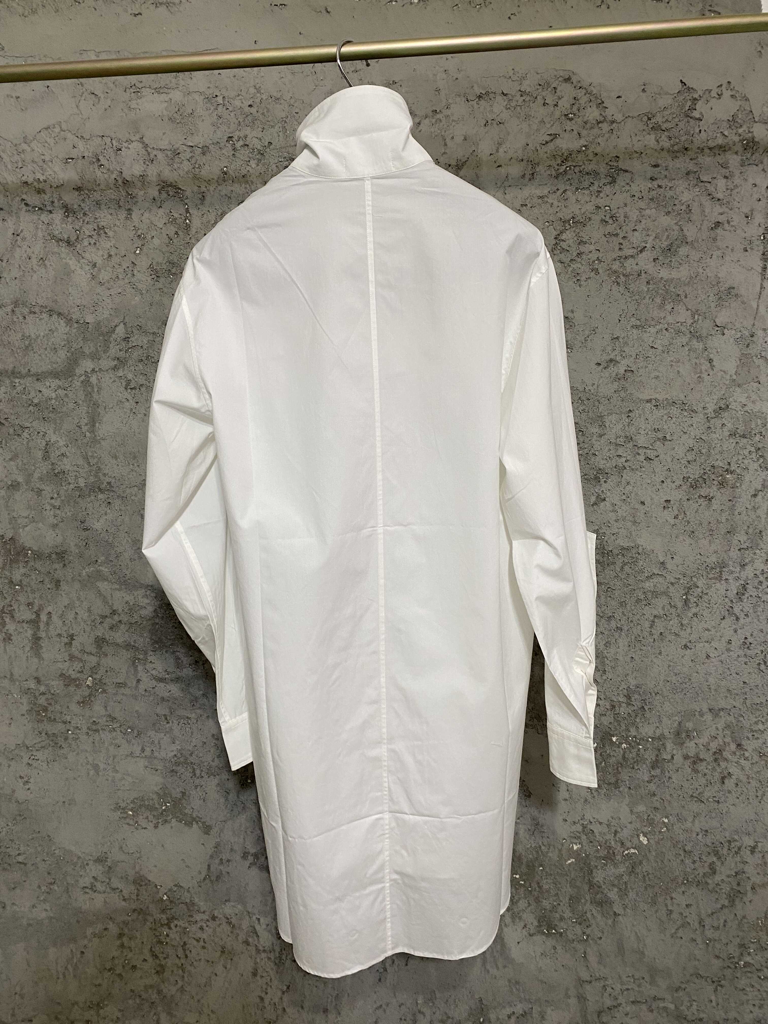 Chemise polyvalente mi-longue blanche à simple boutonnage, devant court et dos long, chemise à manches longues, haut ample