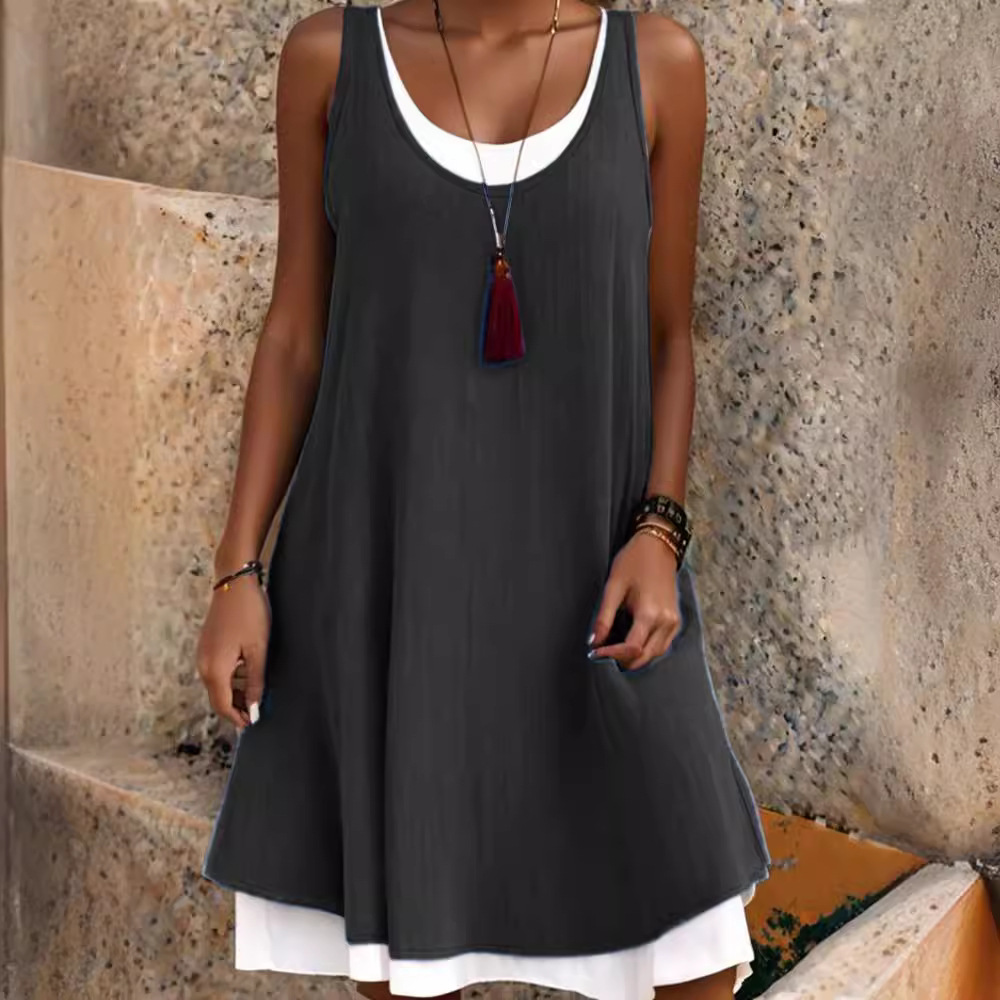 Robe verte décontractée pour femmes, faux deux pièces, robes élégantes, mode féminine, bureau, vacances, robe de plage, été, nouveau