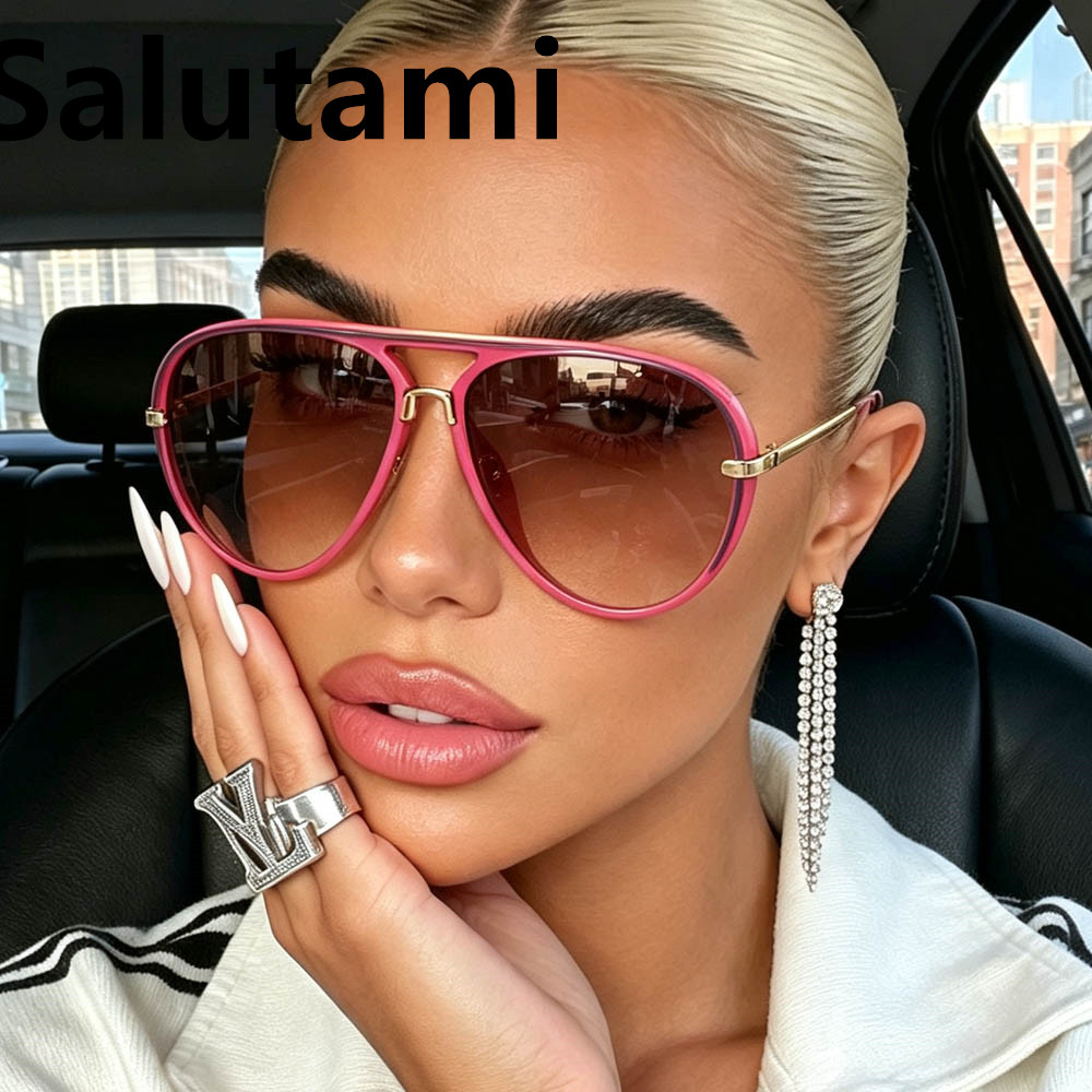 Lunettes de soleil pilote vintage vert et rose pour femmes et hommes, nouvelle mode, monture ovale en alliage dégradé, protection UV400, pour l'extérieur