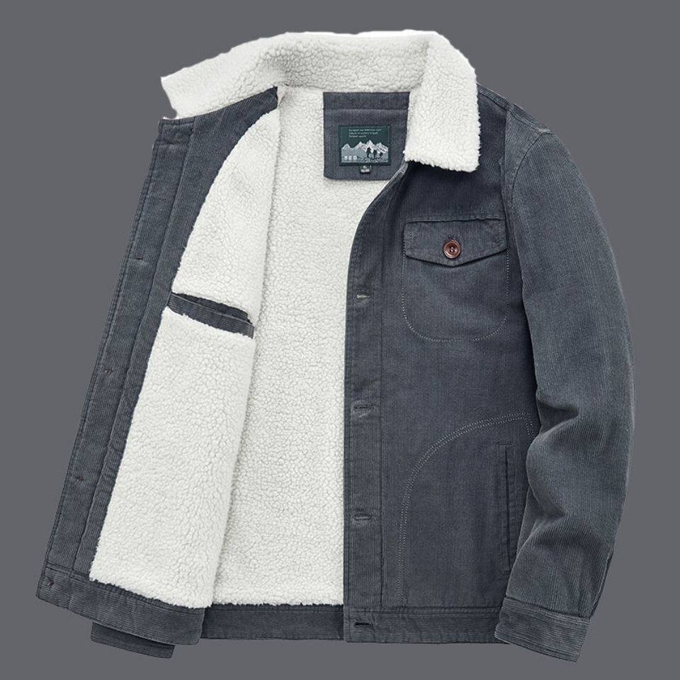 Veste en Velours Côtelé pour Homme, Parka Chaude, Décontractée, Plusieurs Poches, Vêtement Solide, Hiver