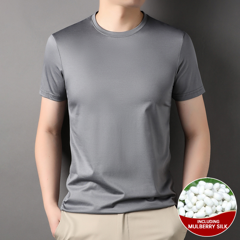 T-shirts à col rond en soie de mûrier 1,7 % de qualité supérieure, nouvelle marque, pour hommes, collection été 2026, manches courtes, décontractés, mode masculine