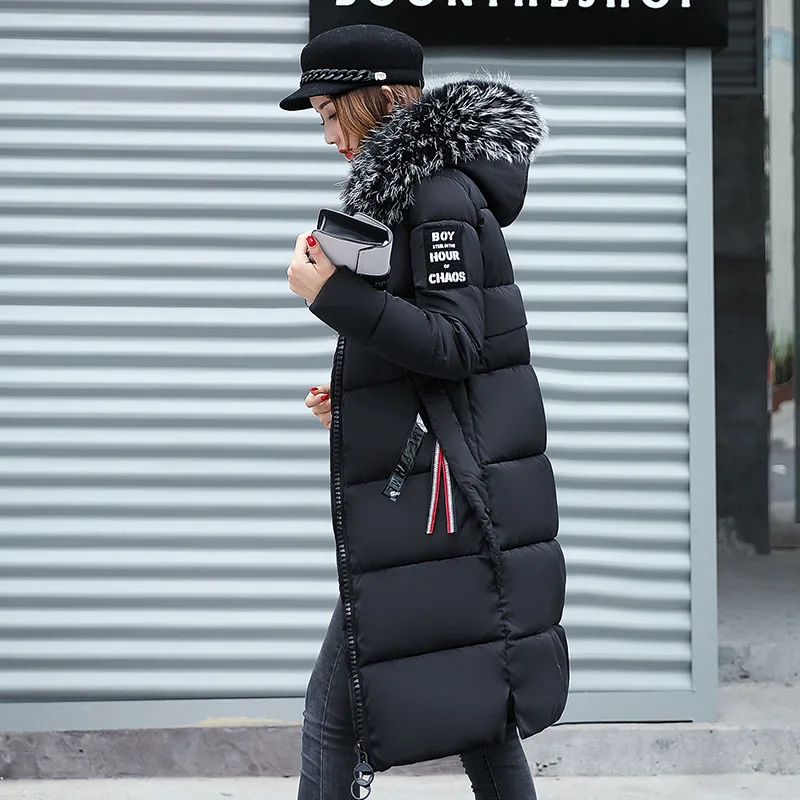 2025 femmes vers le bas Parkas veste d'hiver grand col de fourrure épais mince manteau mode à capuche vêtements d'extérieur en coton Long hiver femme manteau