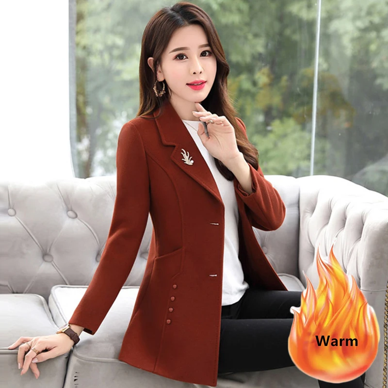 Veste en laine chaude matelassurera pour femme, coupe slim, mi-longue, tissu classique, élégant, mélange de laine, luxe, automne, hiver