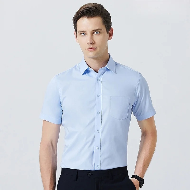 Robe d'affaires chemise hommes à manches courtes automne printemps mode solide décontracté formel blanc travail bureau Simple basique homme vêtements 7XL